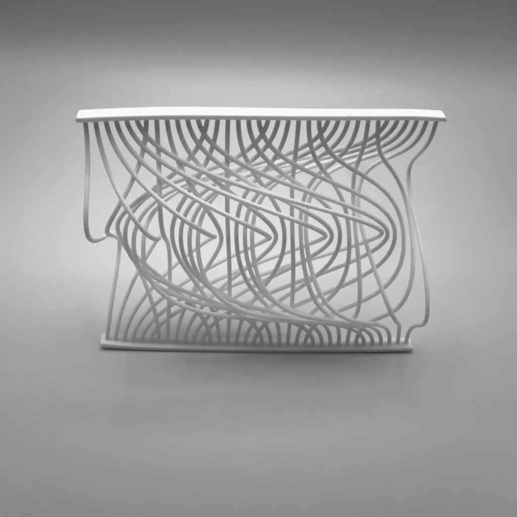 Two perfect out-shuffles with thirty-six cards and six piles. Front view.