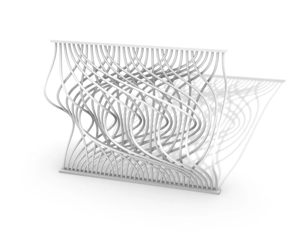 Two perfect out-shuffles with thirty-six cards and six piles. Rendered in Rhino.