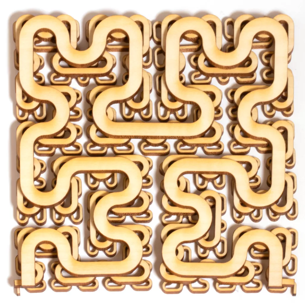 This picture shows three iterations of the Hilbert curve, illustrating the recursive step from one level to the next. (Photo: Edmund Harriss)