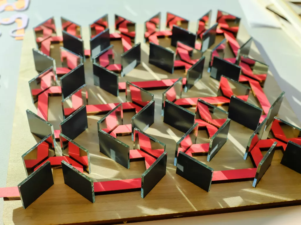 The laser labyrinth reflecting the afternoon light at Institute for Computational and Experimental Research in Mathematics (ICERM).